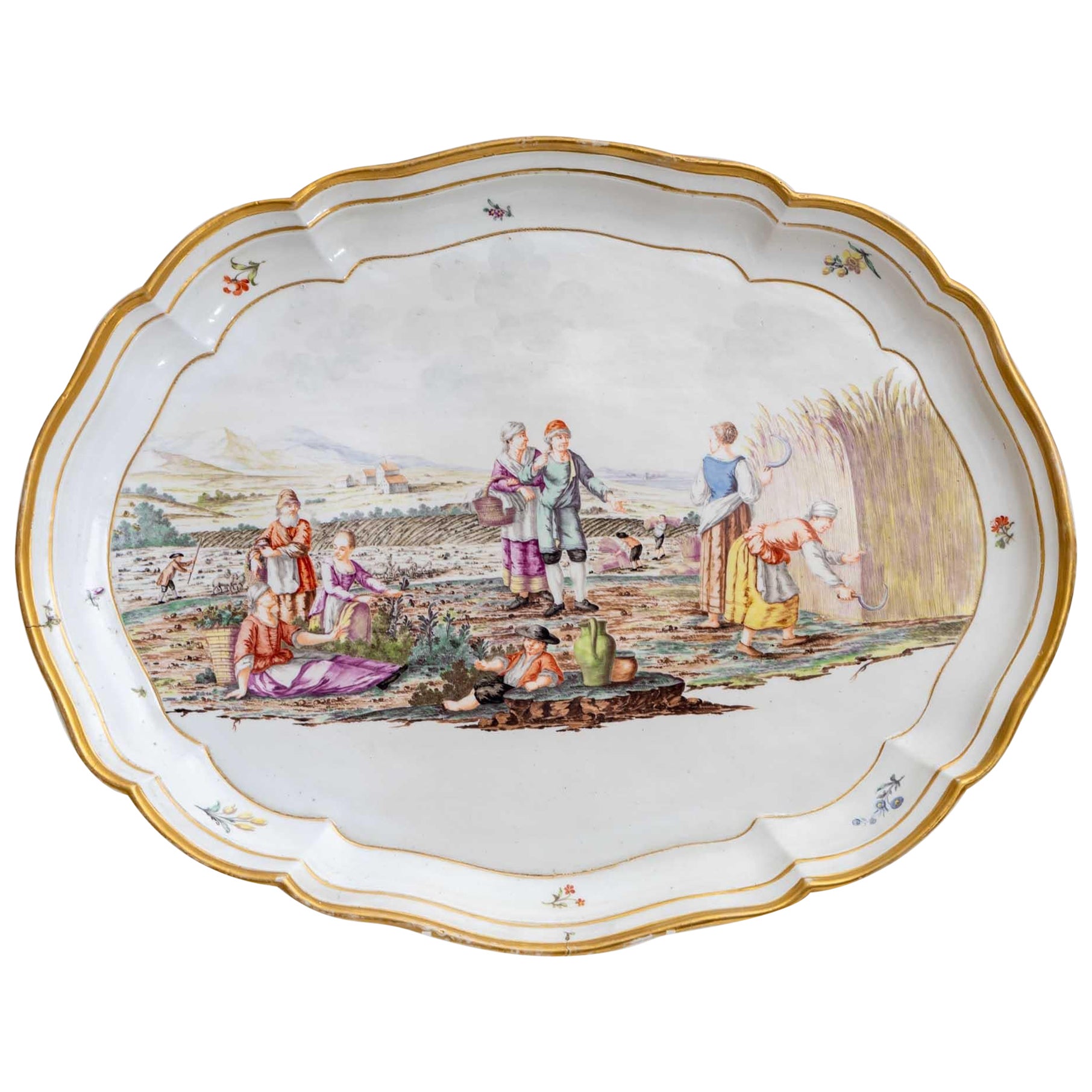 Assiette ovale avec scène de moisson, Nymphenburg, vers 1770-75 en vente