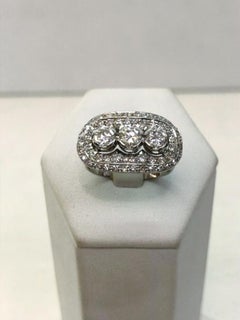 Oval Platinum Diamond Ring, 1.25ct Central Diamonds, Italy Circa 1950s