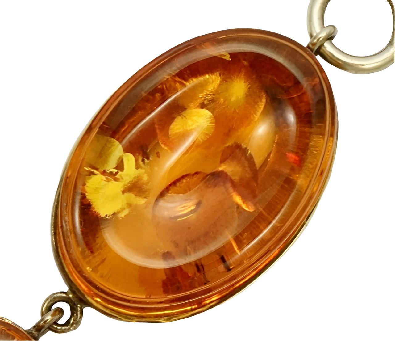 Taille ovale Bracelet d'ambre polie ovale en Vermeil d'or sur des maillons en argent sterling en vente