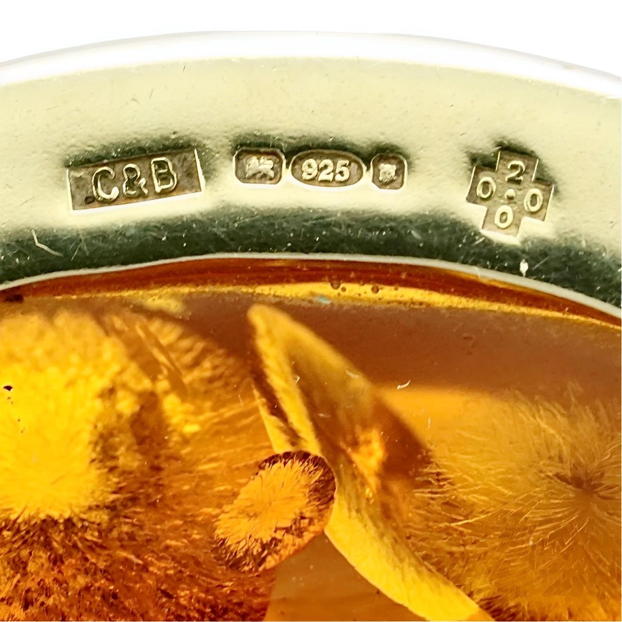 Bracelet d'ambre polie ovale en Vermeil d'or sur des maillons en argent sterling en vente 1