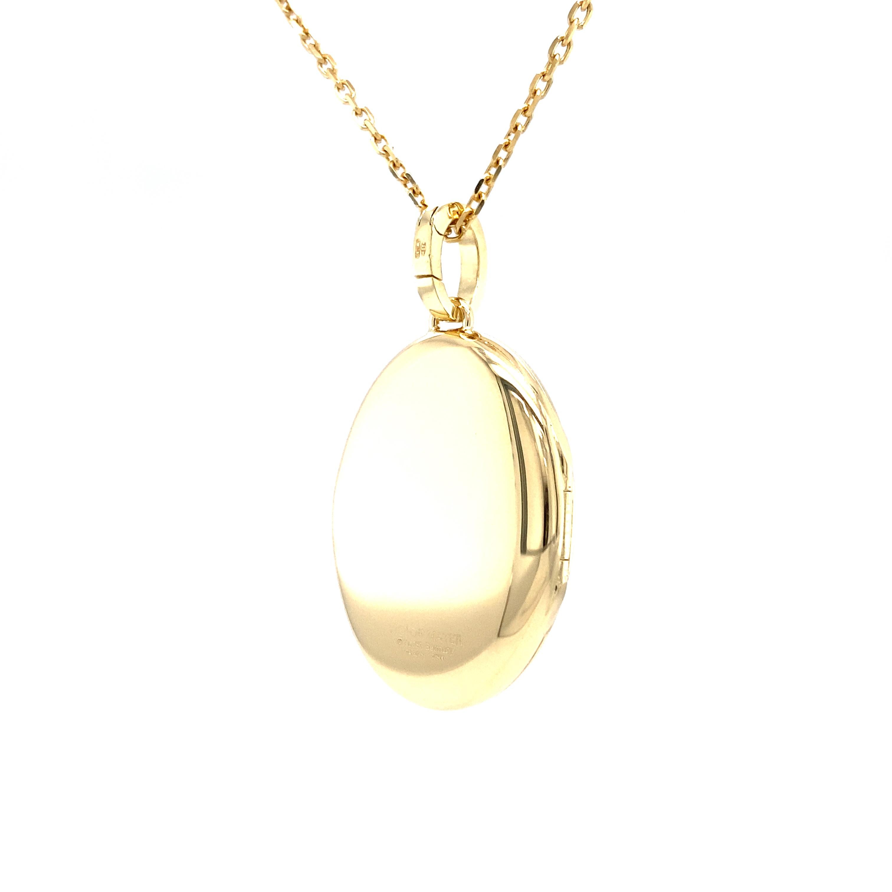 Ciondolo ovale lucido a forma di medaglione  - Oro giallo 18k - 9 diamanti 0,11ct G VS in vendita 3