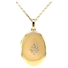 Ciondolo ovale lucido a forma di medaglione  - Oro giallo 18k - 9 diamanti 0,11ct G VS