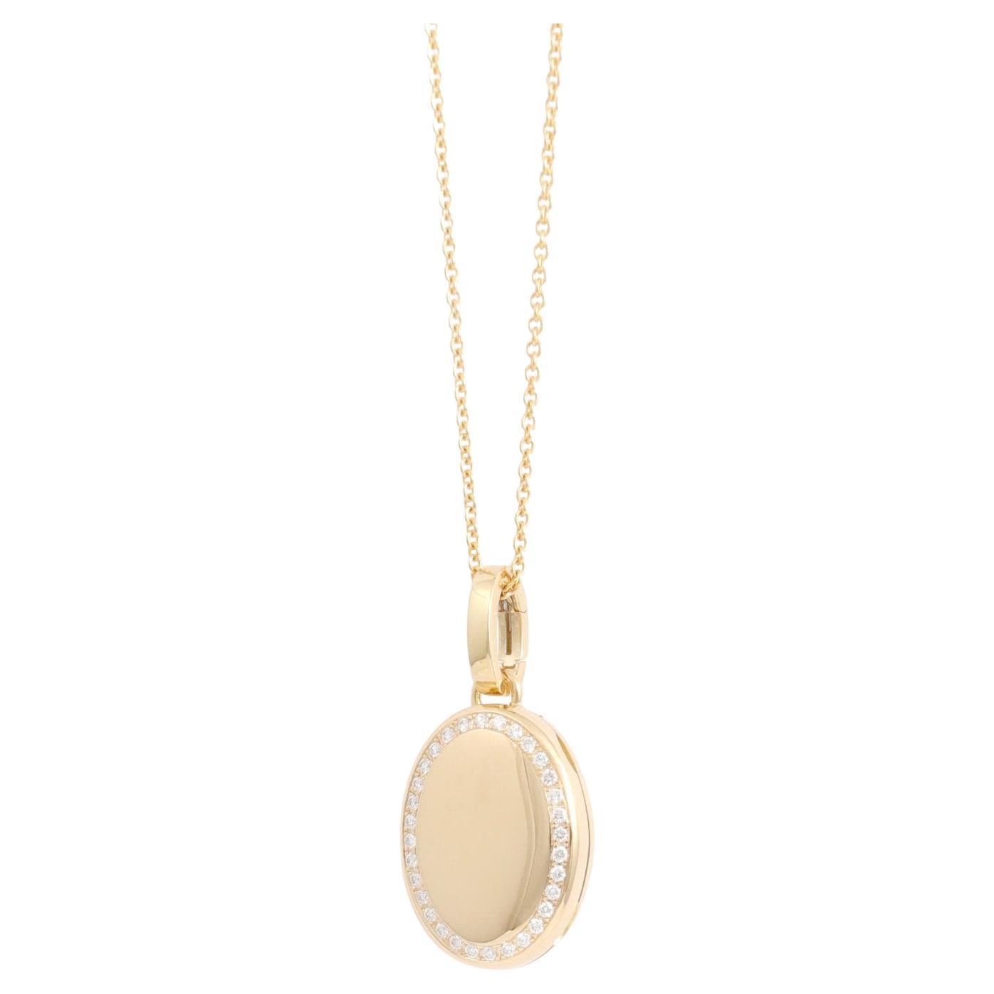 Oval Polished Locket Pendant Necklace-18k Yellow Gold - 32 Diamonds 0.24 ct H VS
