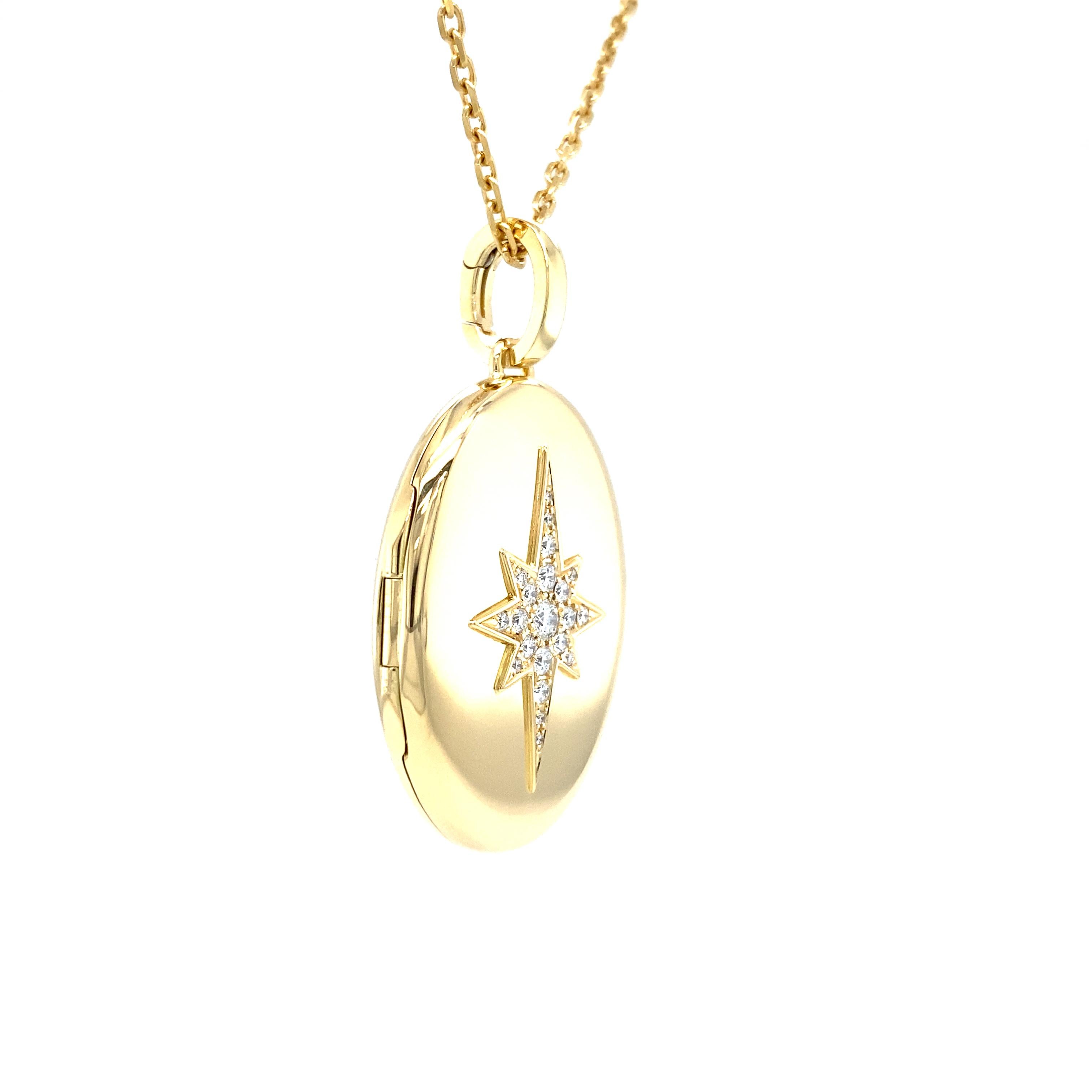 Oval Polished Locket Pendant Necklace - 18k Yellow Gold - 9 Diamonds 0.14ct G VS For Sale 7
