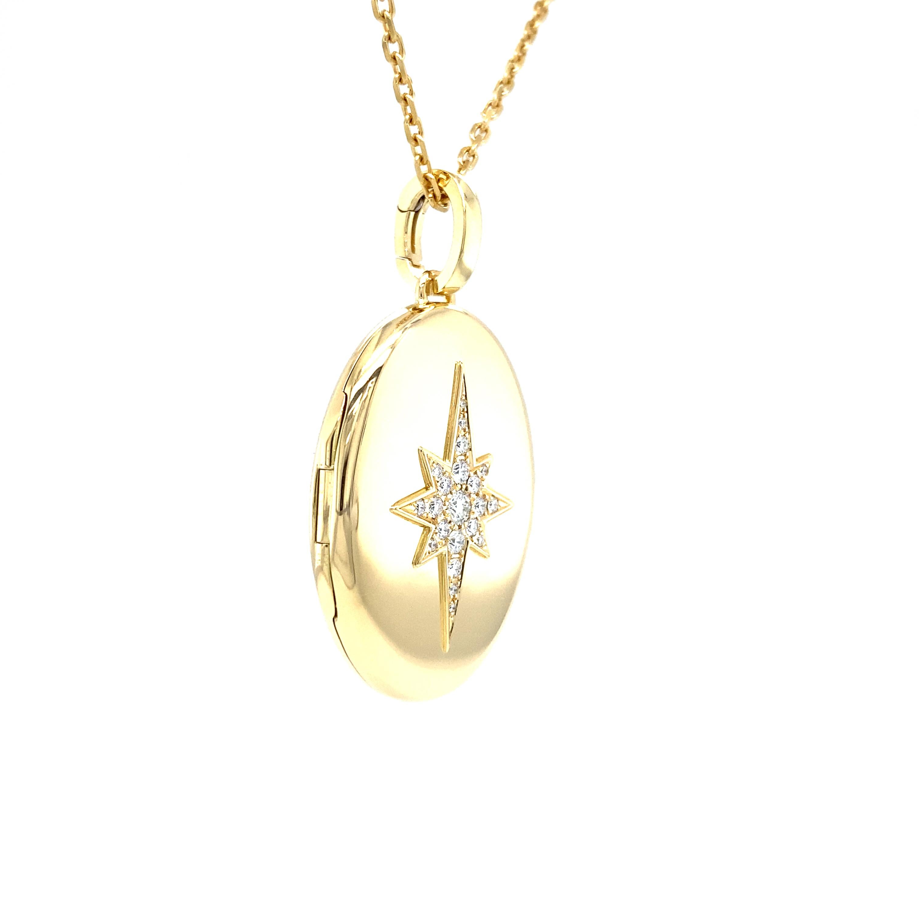 Oval Polished Locket Pendant Necklace - 18k Yellow Gold - 9 Diamonds 0.14ct G VS For Sale 9