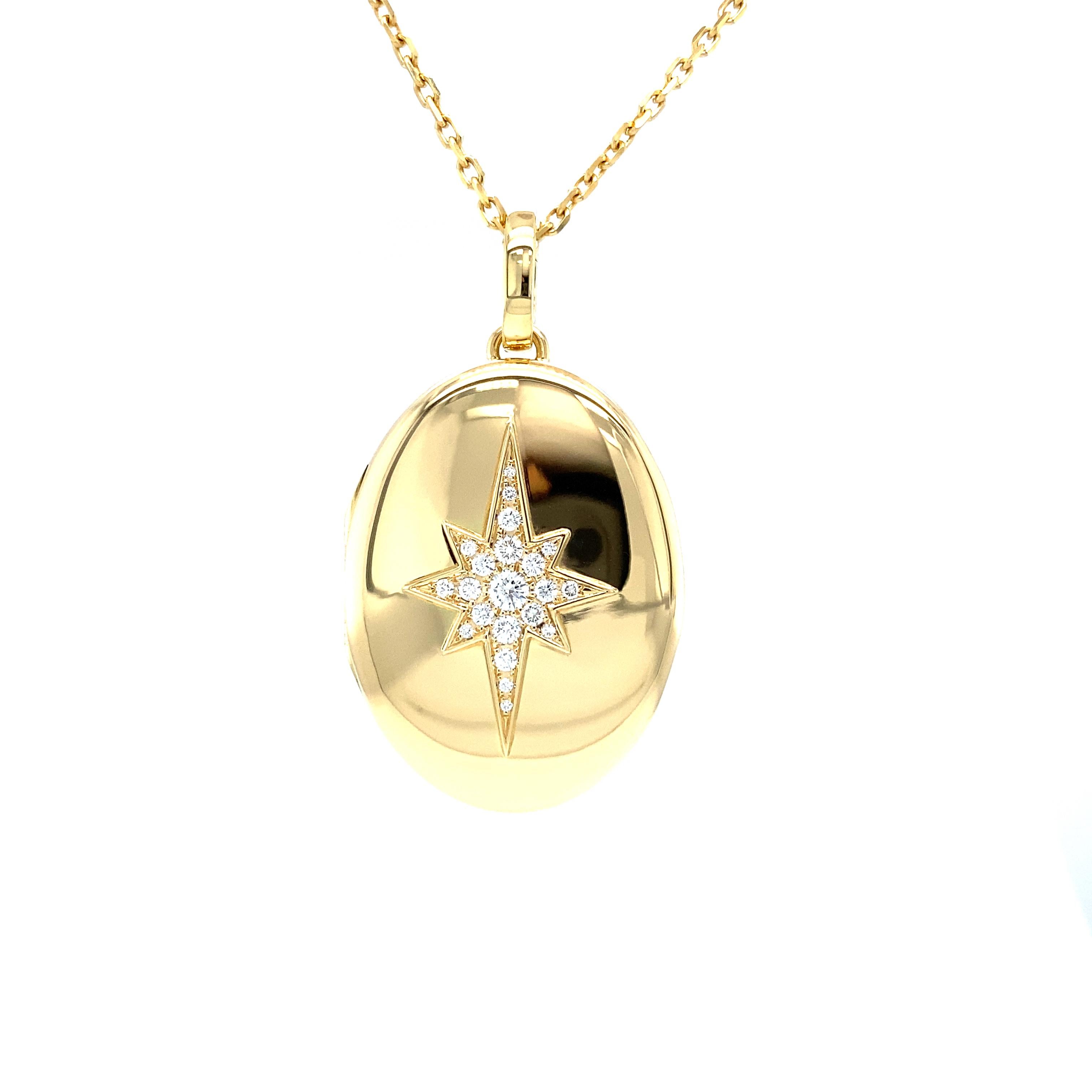 Oval Polished Locket Pendant Necklace - 18k Yellow Gold - 9 Diamonds 0.14ct G VS For Sale 10