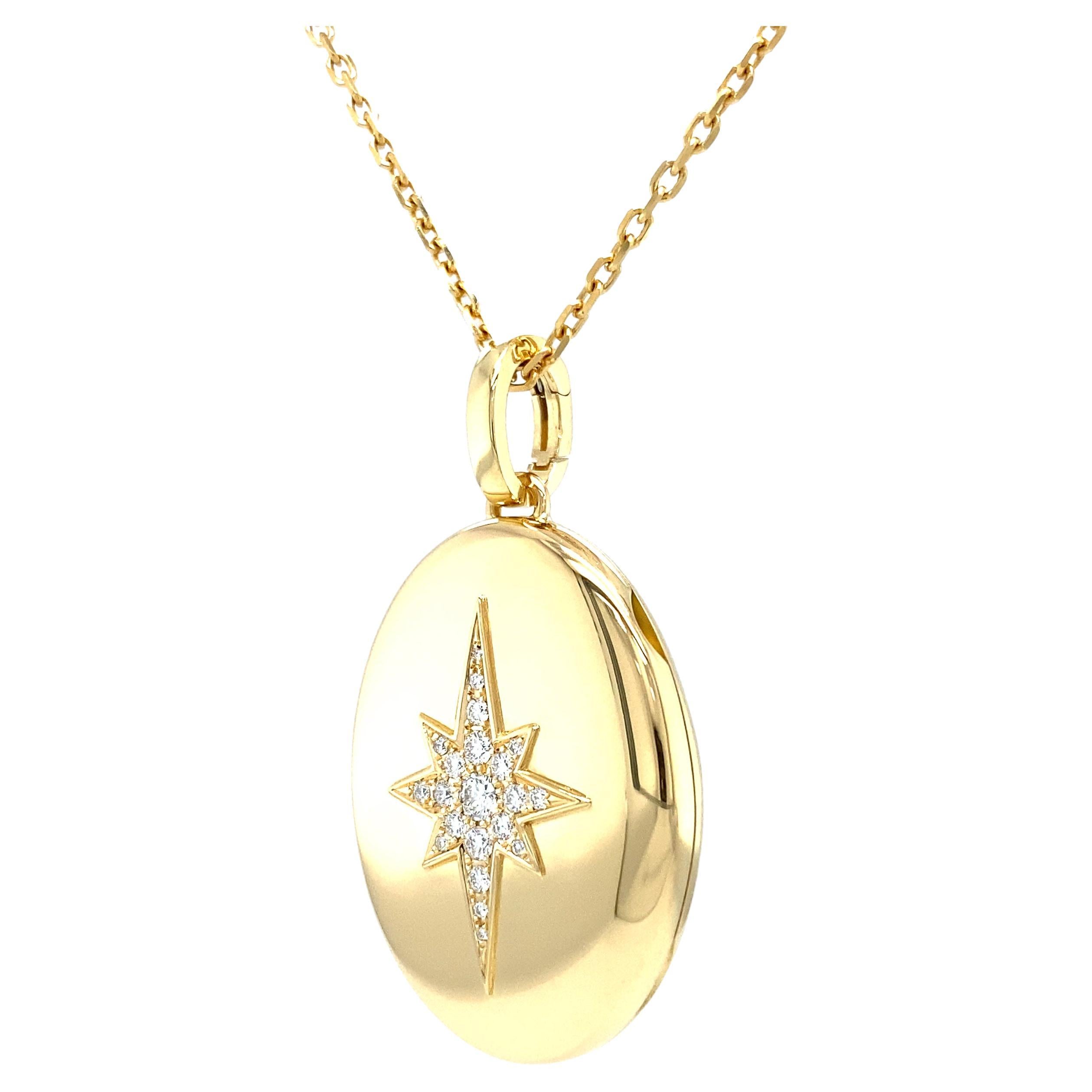 Oval Polished Victoria Locket Pendant - 18k Yellow Gold - 21 Diamonds 0.33ct For Sale