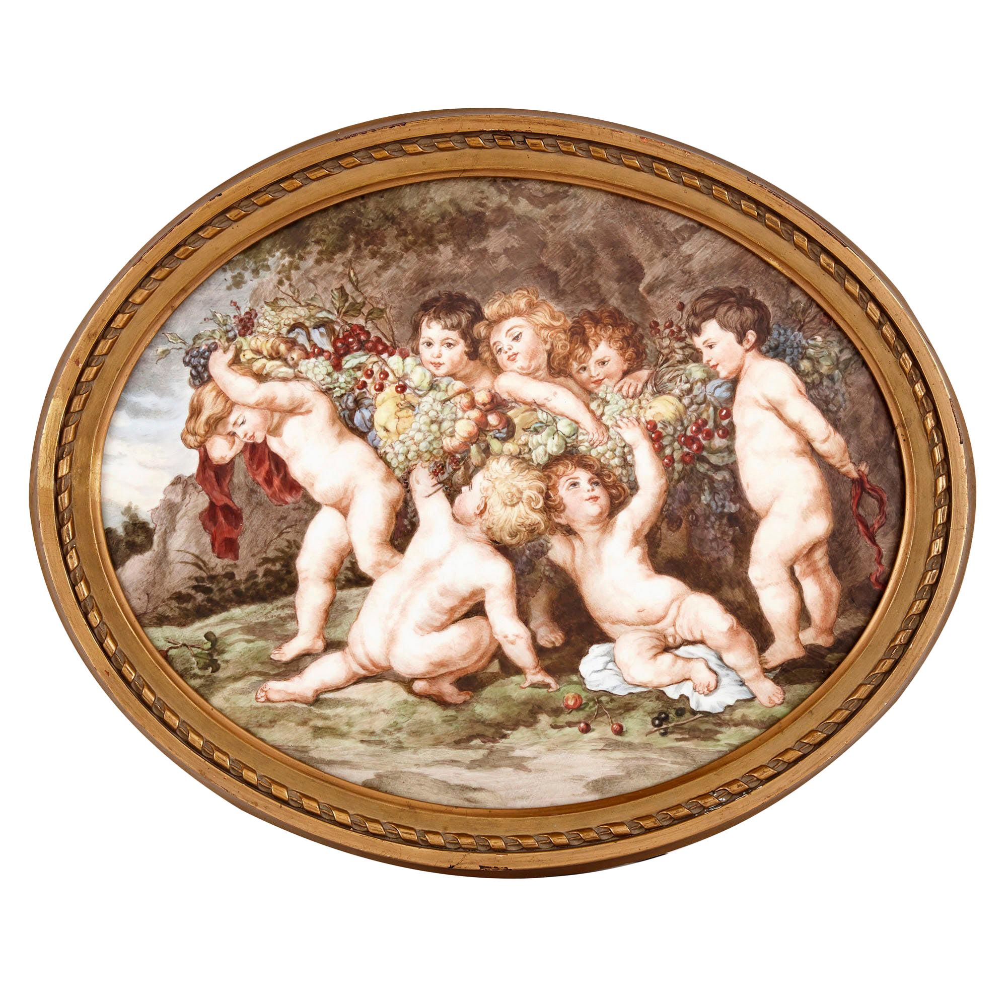 Oval Porcelain Plaque with a Painted Scene after Rubens