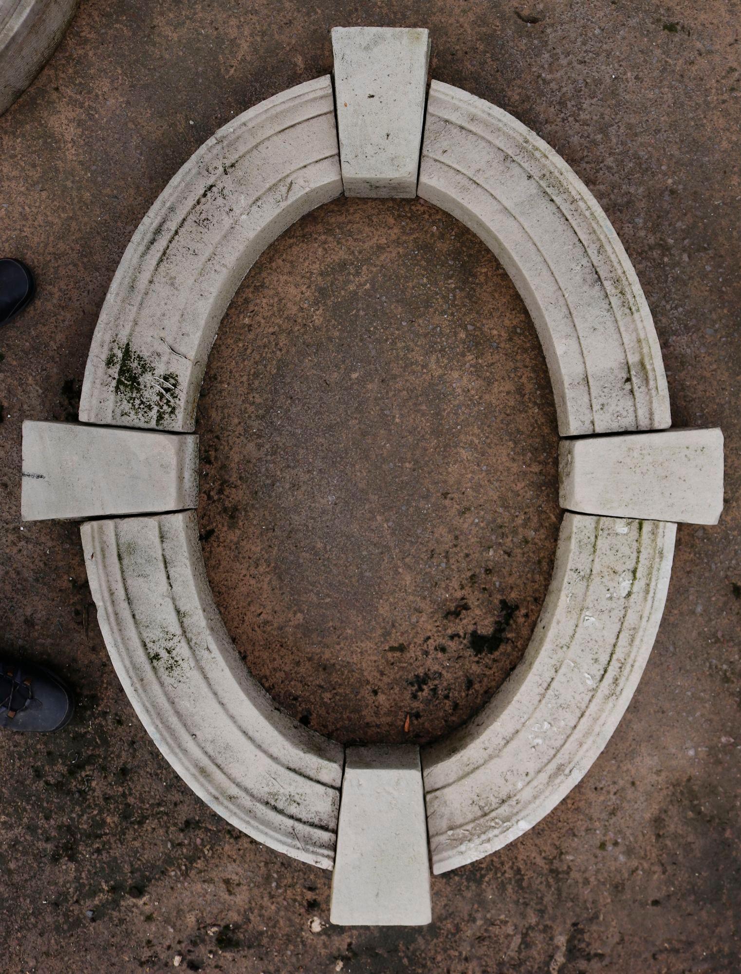 A reclaimed oval window carved from Portland limestone. We currently have four of these windows available.
Additional Dimensions:
Internal height 90 cm (35.43 in)
Internal width 60 cm (23.62 in)
Height 12- 18 cm (4.72 - 7.09 in)