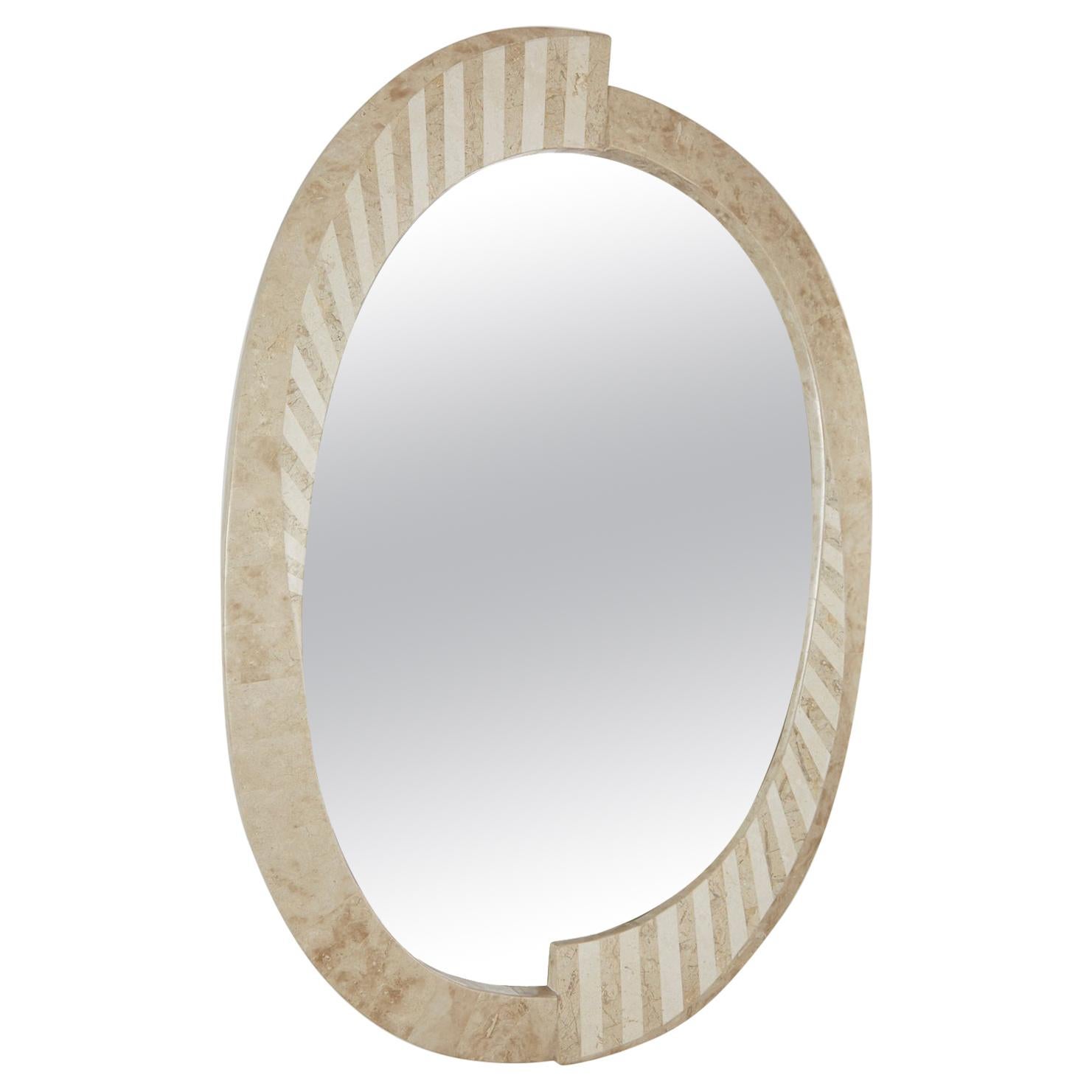 Oval Postmodern "Park Avenue" Striped Tessellated Stone Mirror, 1990s For Sale