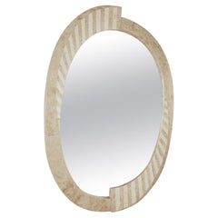 Oval Postmodern "Park Avenue" Striped Tessellated Stone Mirror, 1990s