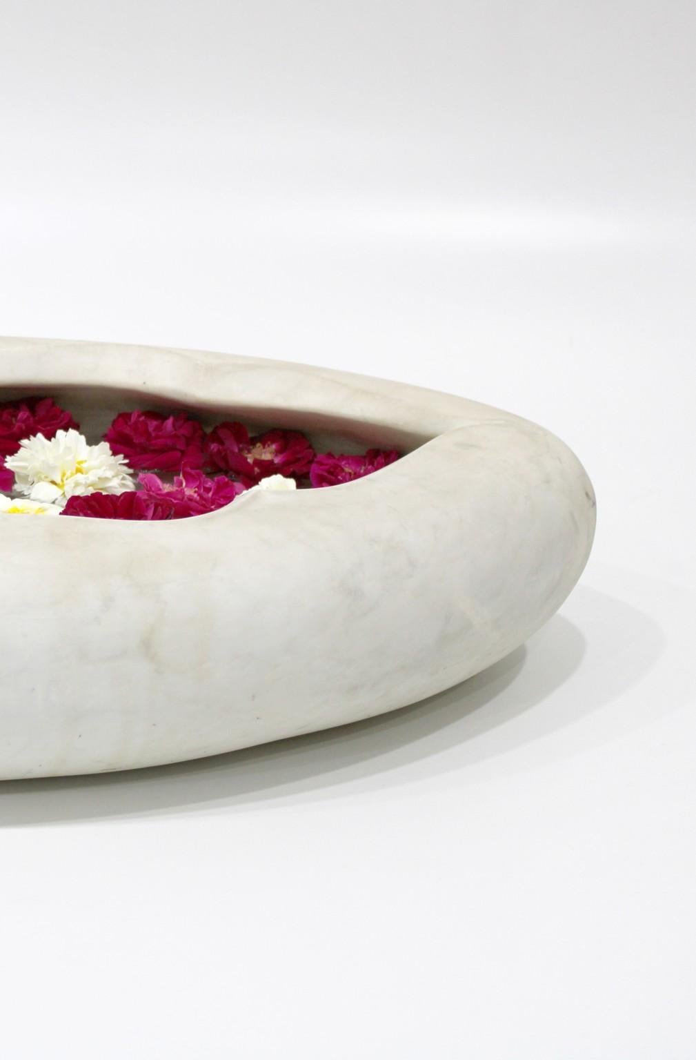 Hand-Carved Oval Pot in White Marble by Paul Mathieu for Stephanie Odegard For Sale