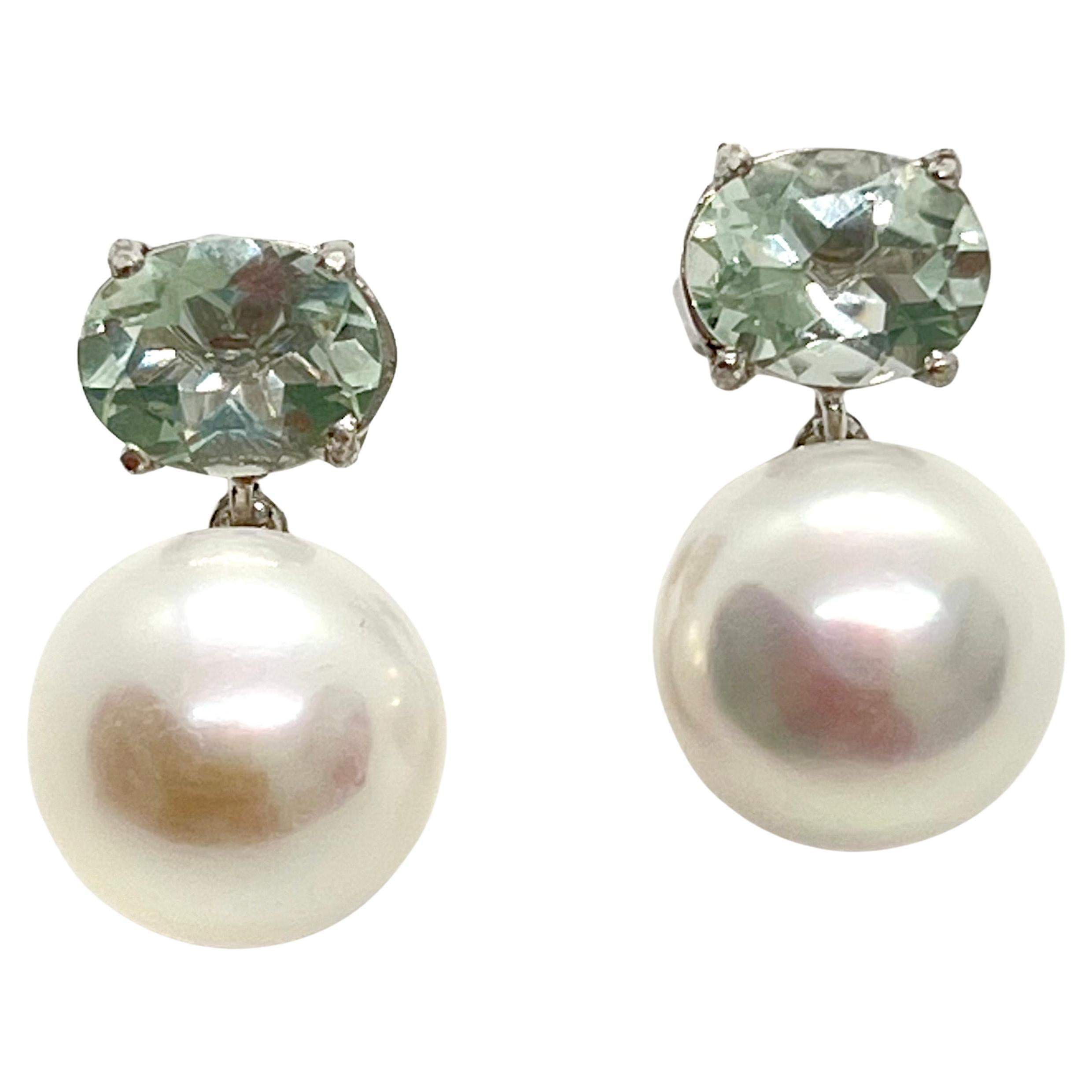 Oval Prasiolite and Freshwater Pearl Earrings