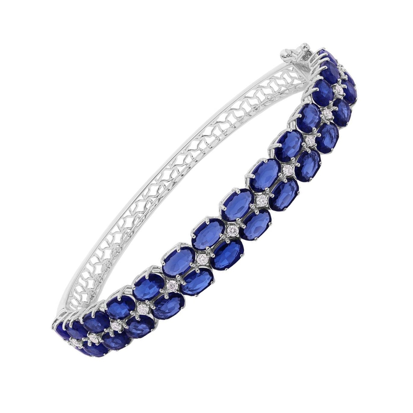 Bracciale ovale con zaffiro lavorato e diamanti naturali in oro bianco 14 carati