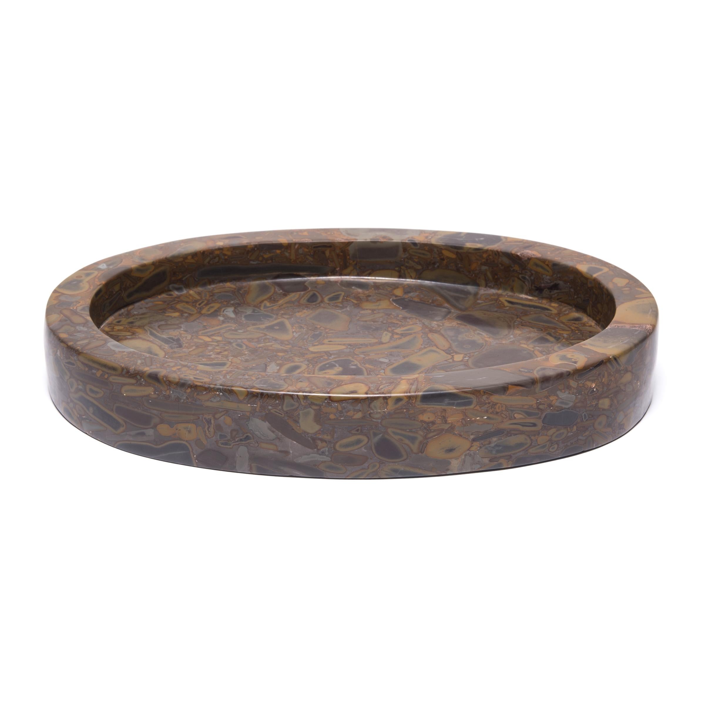 Oval Puddingstone Tray In Good Condition For Sale In Chicago, IL
