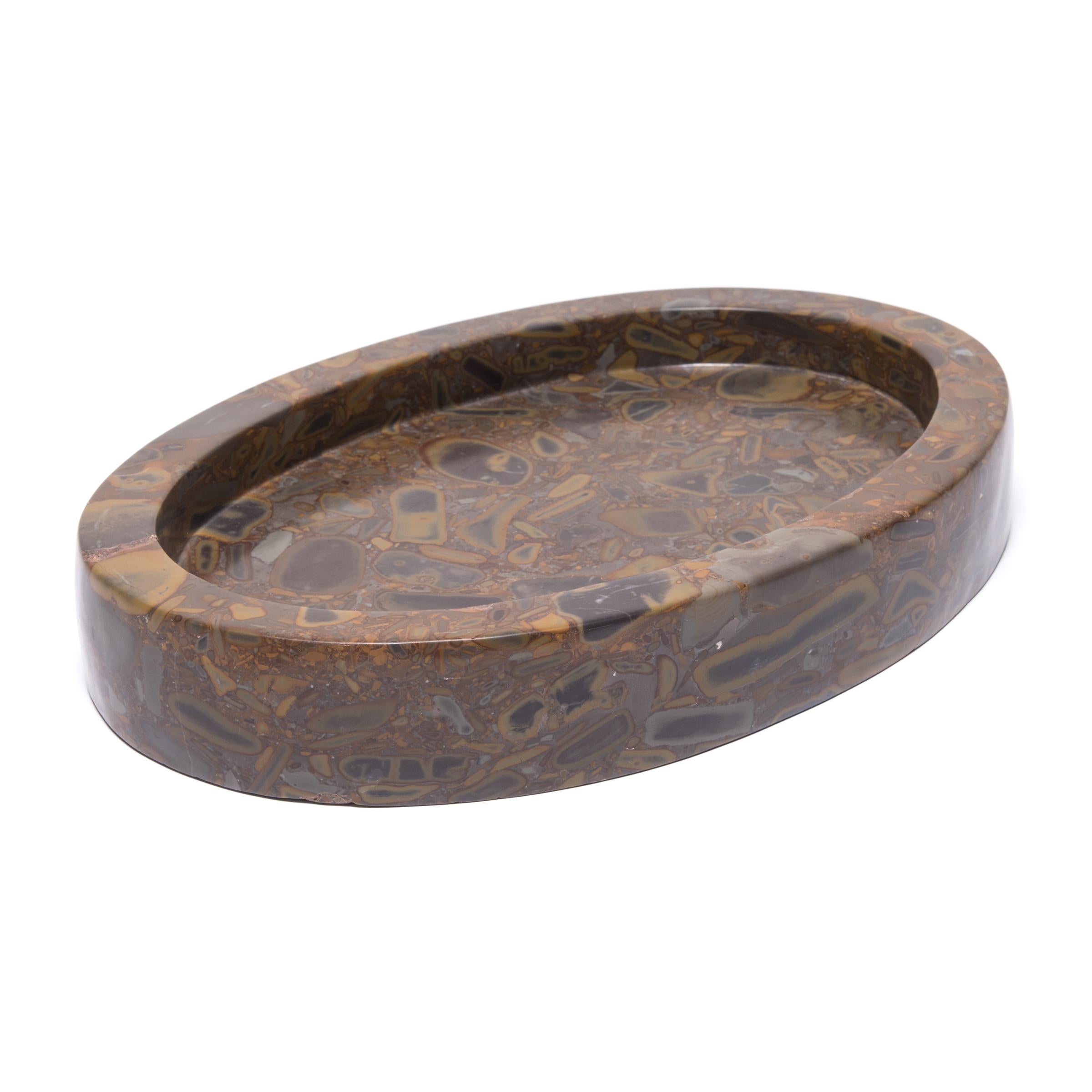 Carved Oval Puddingstone Tray