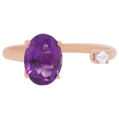 Oval Purple Amethyst 14 Karat Rose Gold Round Diamond Toi et Moi Ring