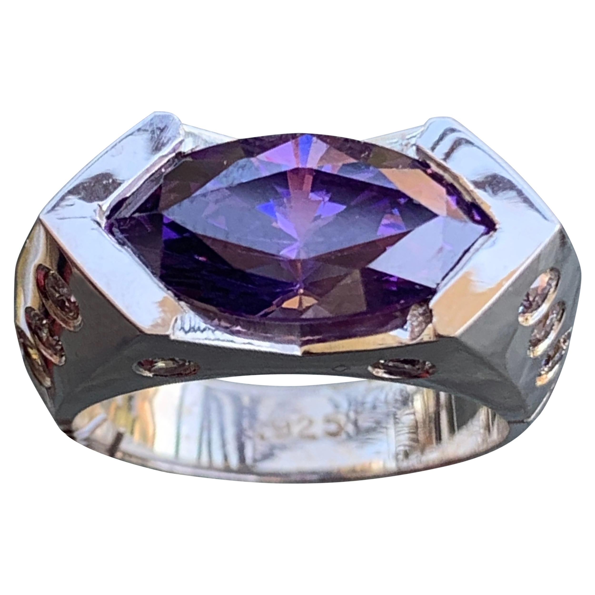 Oval Purple Gemstone Ring February , September, December Birthstone Month For Sale