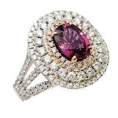 Oval Purple Sapphire and Diamond Triple Halo Cocktail Ring in White & Rose Gold