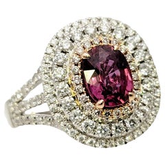 Oval Purple Sapphire and Diamond Triple Halo Cocktail Ring in White & Rose Gold