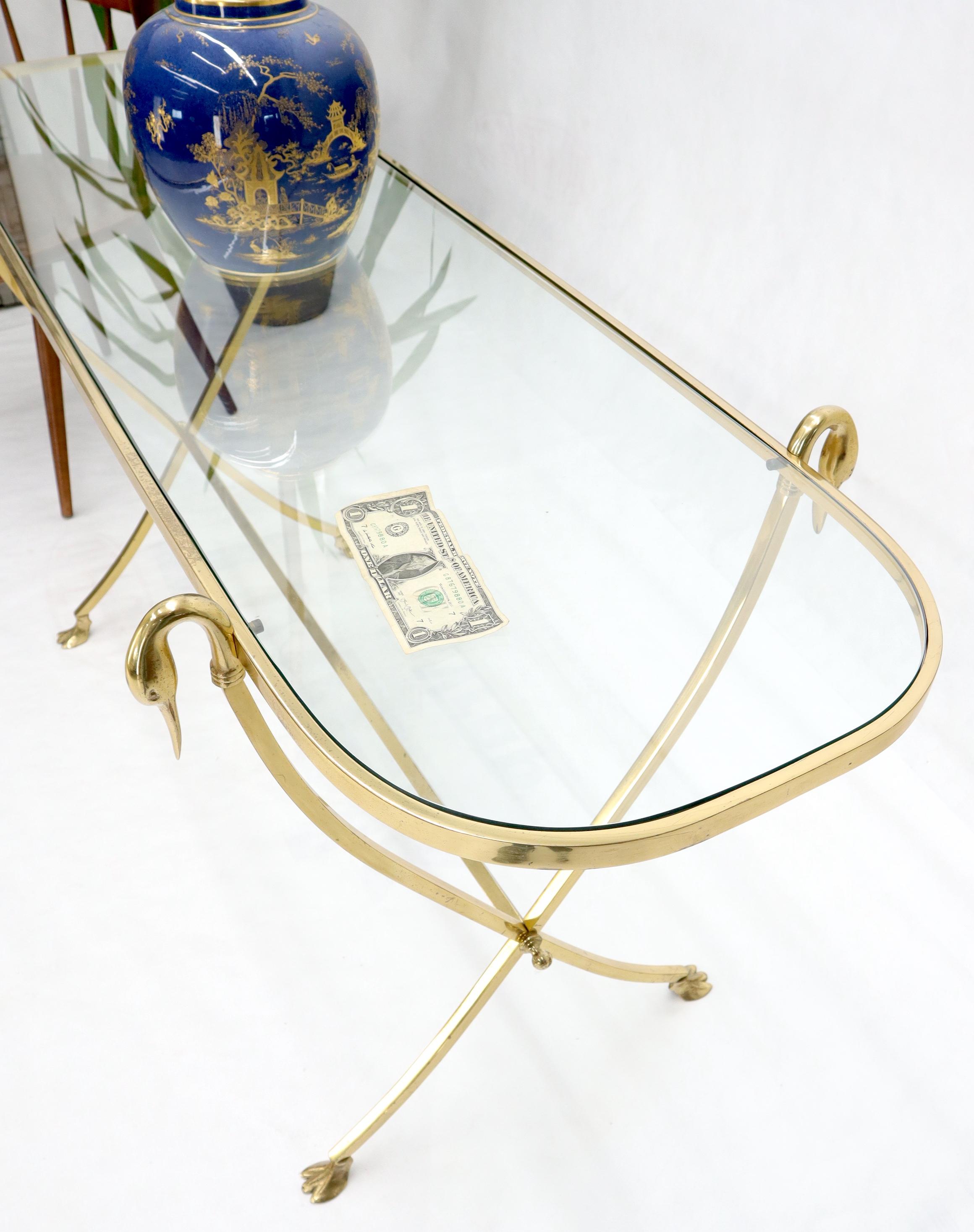 Mid-Century Modern Oval Racetrack Top Shape Solid Brass Console Table with Swan Motive Finials