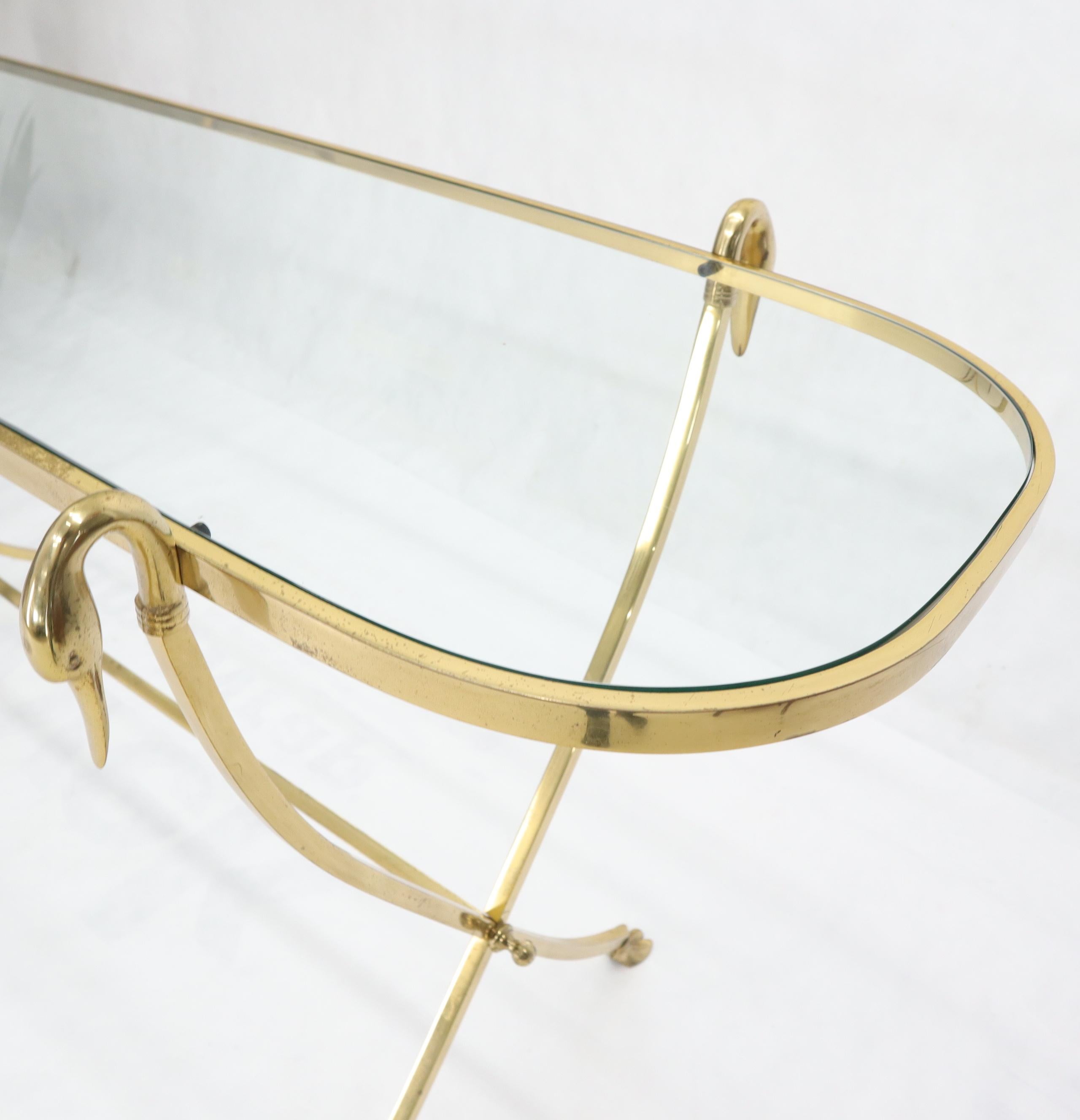 Oval Racetrack Top Shape Solid Brass Console Table with Swan Motive Finials 1