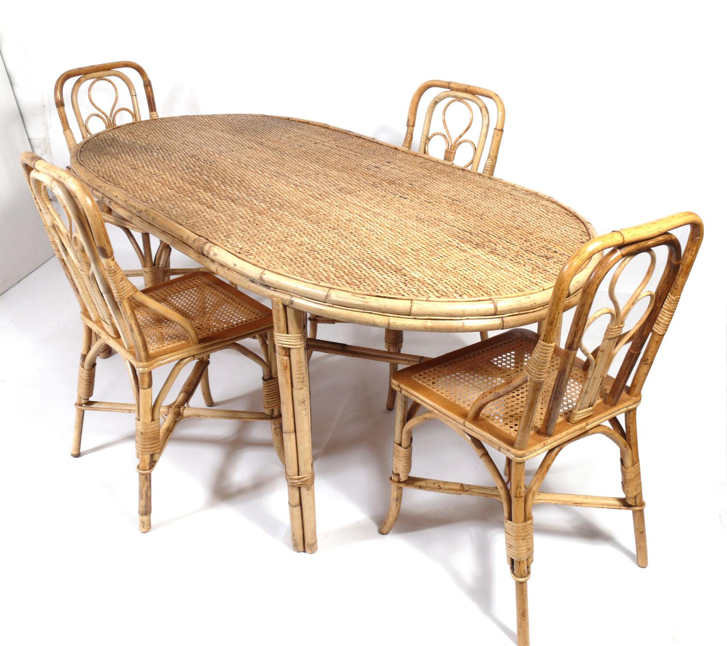 American Oval Rattan Dining Table For Sale