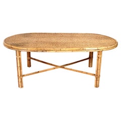 Vintage Oval Rattan Dining Table