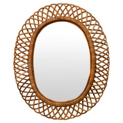 Oval rattan mirror, 1960s