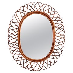 Oval Rattan Mirror, 1970s