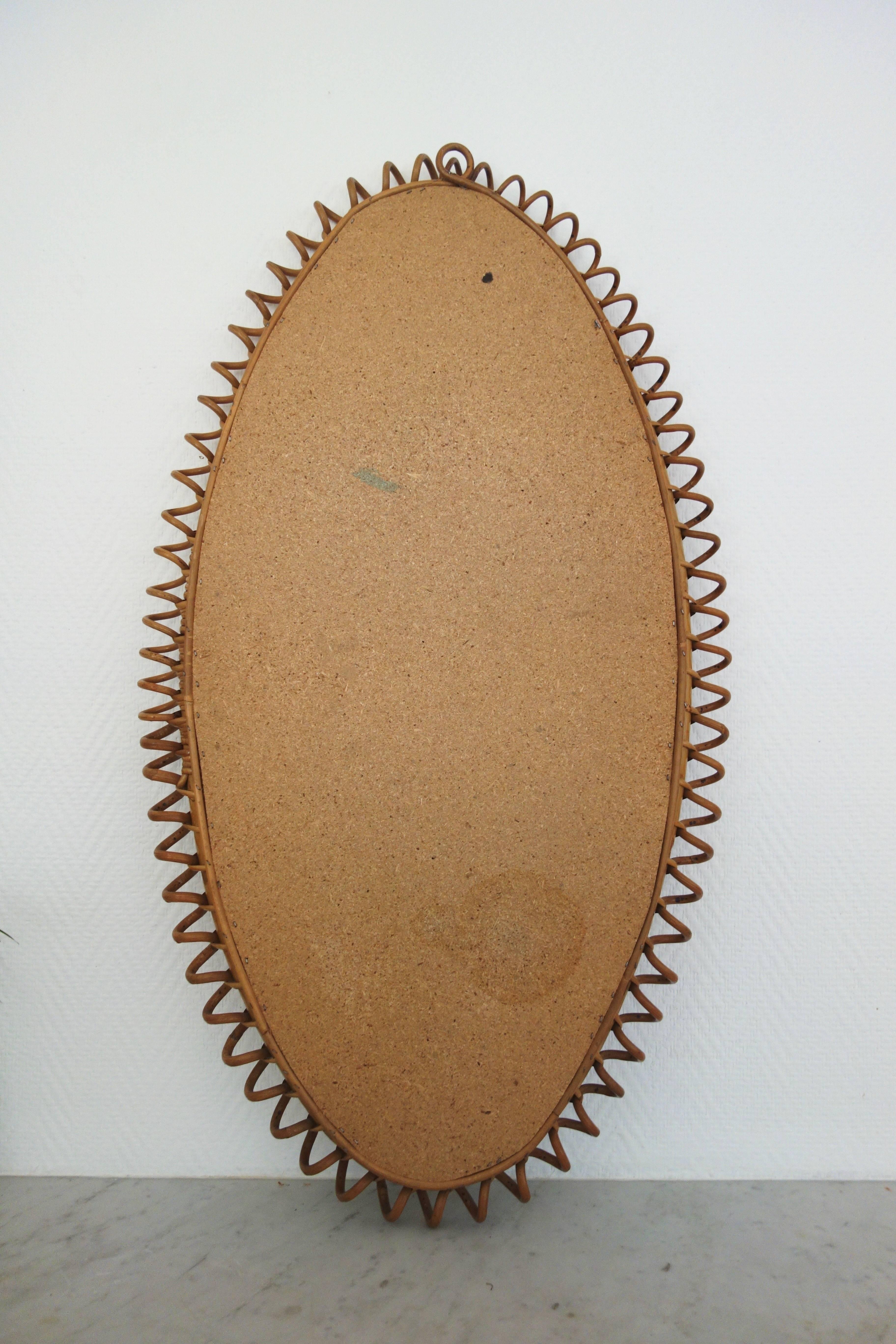 Mid-Century Modern Oval Rattan Mirror by Vittorio Bonacina Italy 1960s
