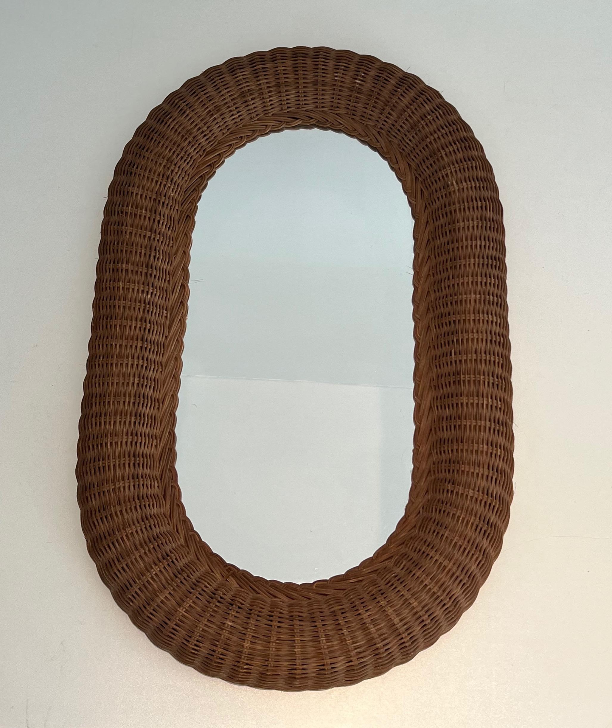 Oval rattan mirror. French work. Circa 1970 For Sale 5