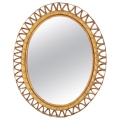Oval Rattan Mirror, Italy, 1960s