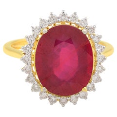 Oval Red Processed Gemstone Ring Diamond Solid 10K Yellow Gold Diamond Jewelry