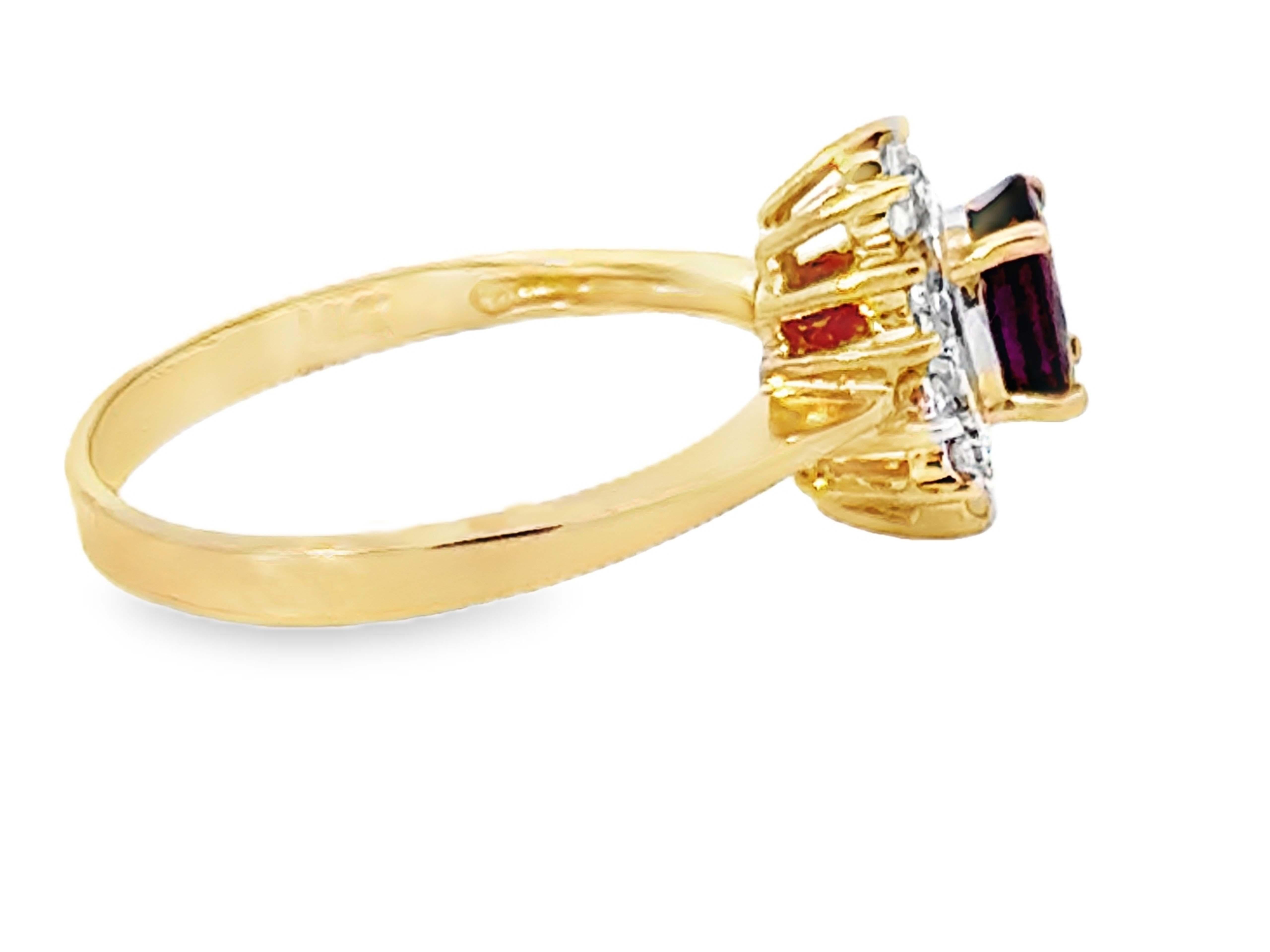 Oval Red Ruby and Diamond Halo Ring 14k Yellow Gold In Excellent Condition For Sale In Honolulu, HI