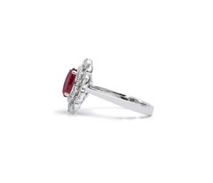 1.5ct Natural Oval-Cut Red Ruby Double Halo Engagement Ring in 18K White Gold