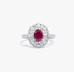 Oval-Cut Red Ruby & Pear-Cut Diamond Halo Engagement Ring in 18K White Gold