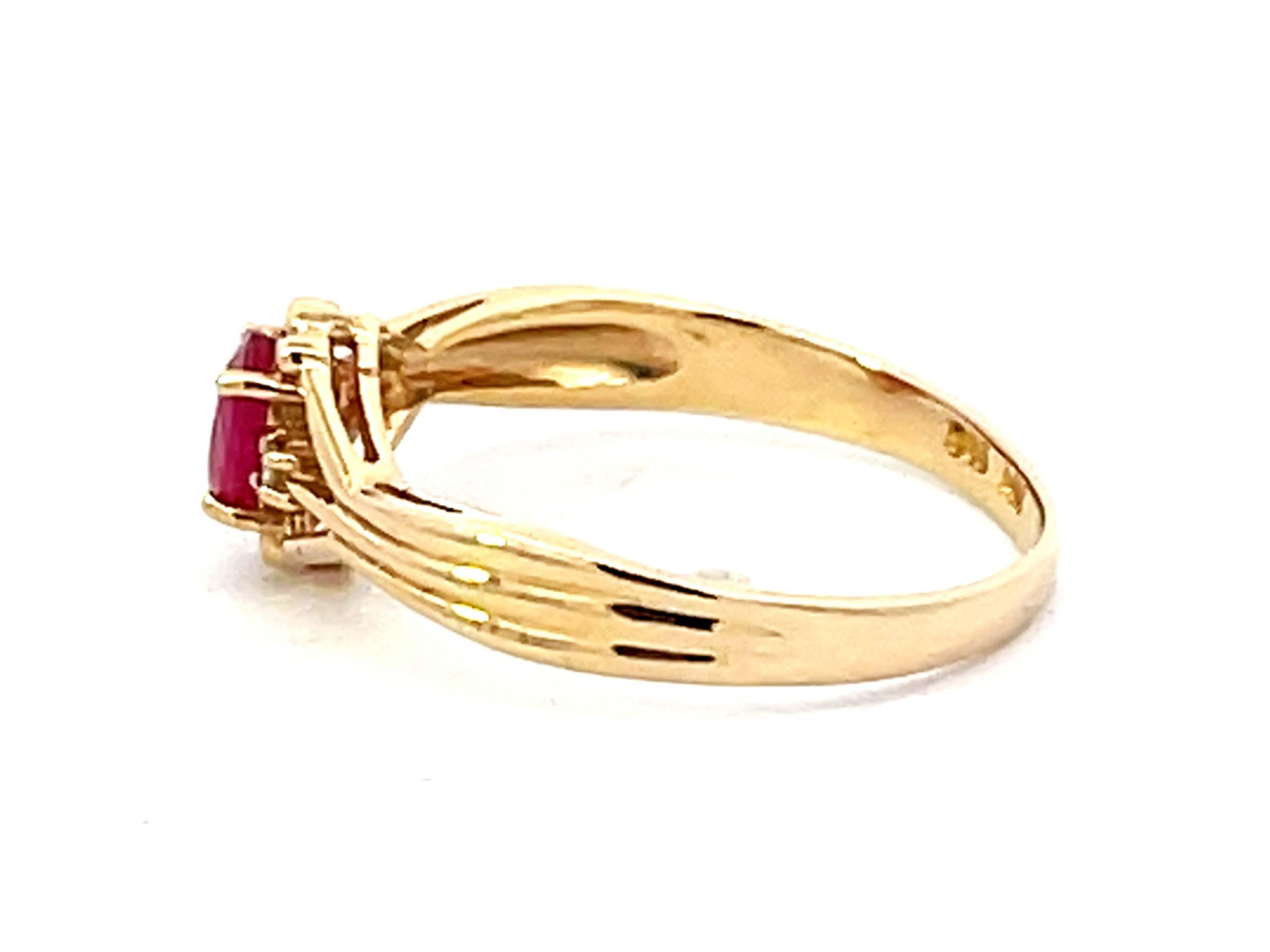 Women's Oval Red Ruby Diamond Ring in 14k Yellow Gold For Sale