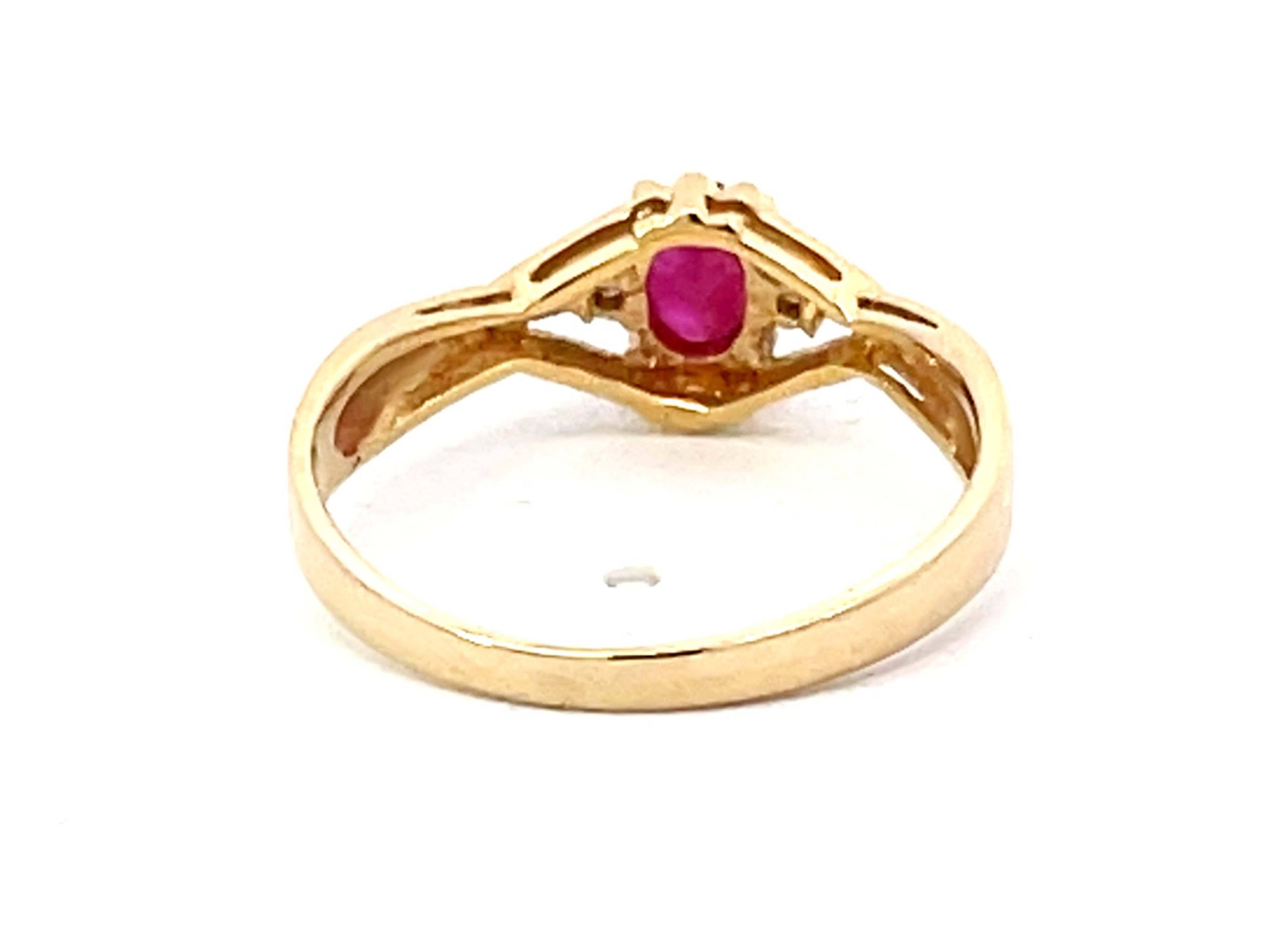 Oval Red Ruby Diamond Ring in 14k Yellow Gold For Sale 1