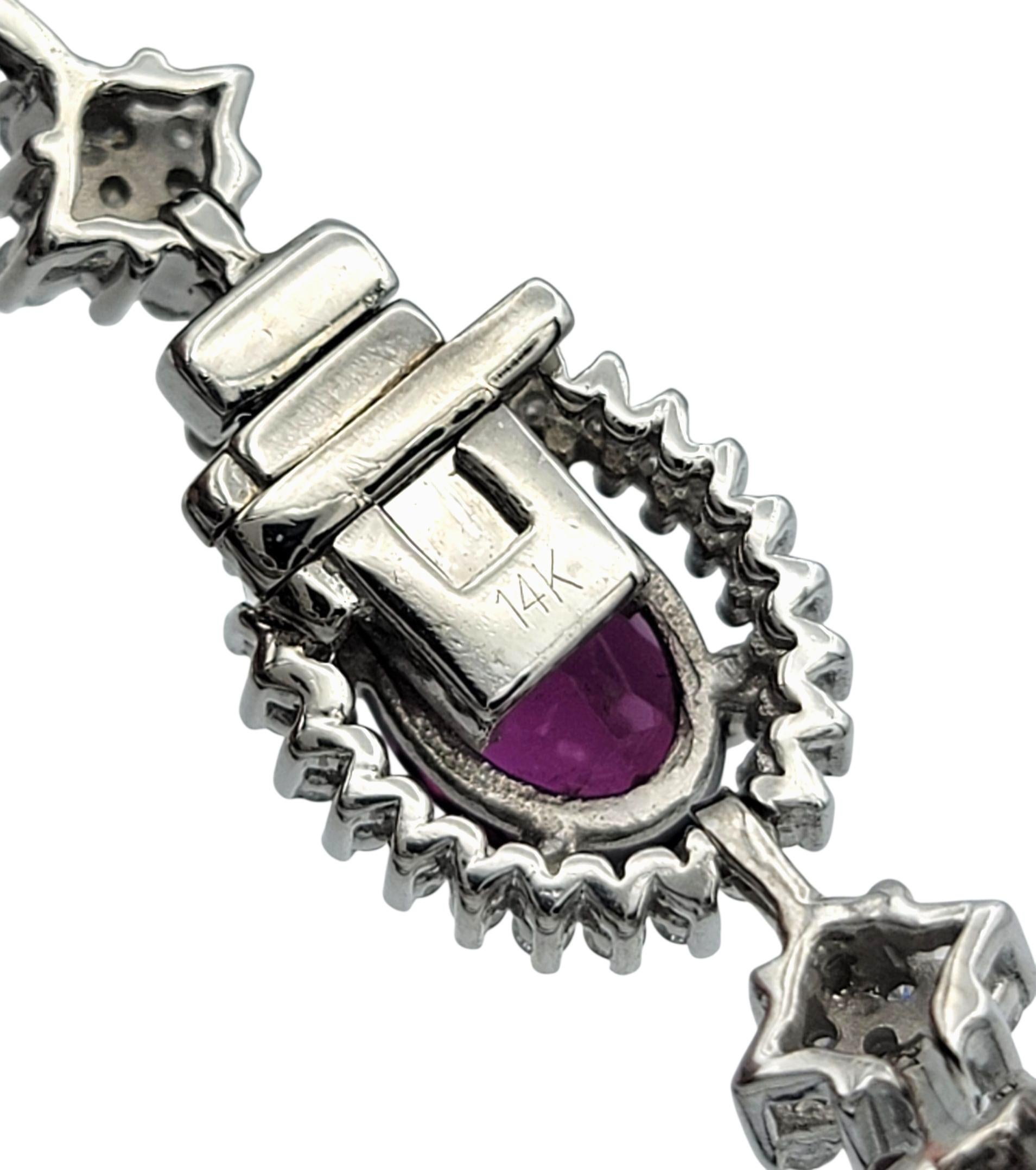 Bracelet à maillons en or blanc 14 carats avec grenat rhodolite ovale et diamant en halo Pour femmes en vente