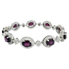 Oval Rhodolite Garnet and Diamond Halo Link Bracelet in 14 Karat White Gold