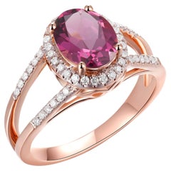 Oval RHODOLITE with Diamond Set with Rose Gold