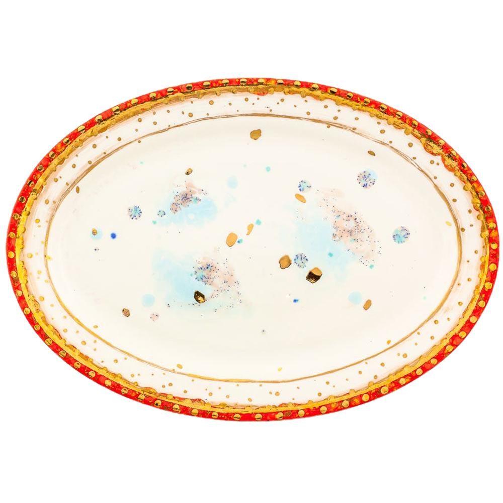 Contemporary Oval Platter 41x28cm Gold Hand Painted Plate Porcelain Tableware For Sale