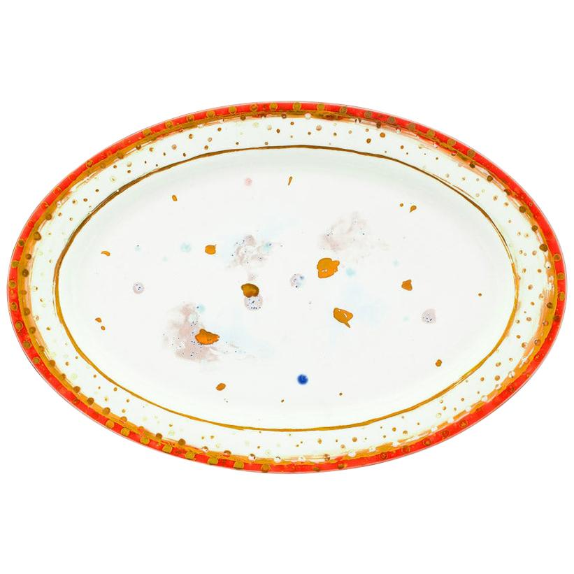 Contemporary Oval Platter 36x24 Gold Hand Painted Plate Porcelain Tableware For Sale