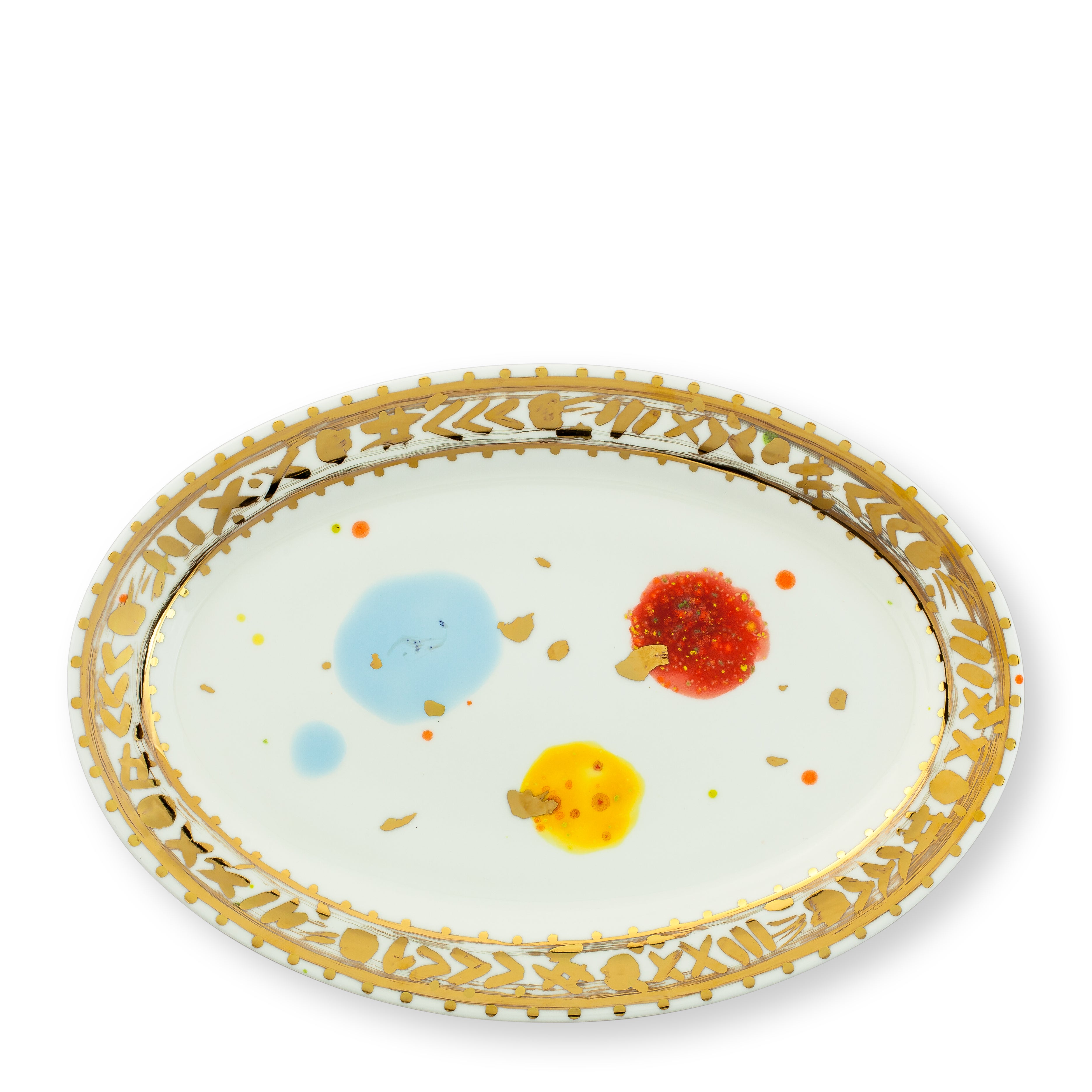 Contemporary Oval Rim Platter Gold Hand Painted Porcelain Tableware For Sale