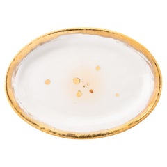 Oval Rim Platter White Enamel Golden Edge Hand Painted Porcelain Made in Italy