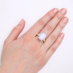 Oval Ring 18k Yellow Gold / White Gold, Opal Vitreous Enamel, 6 Diamonds 0.06 Ct