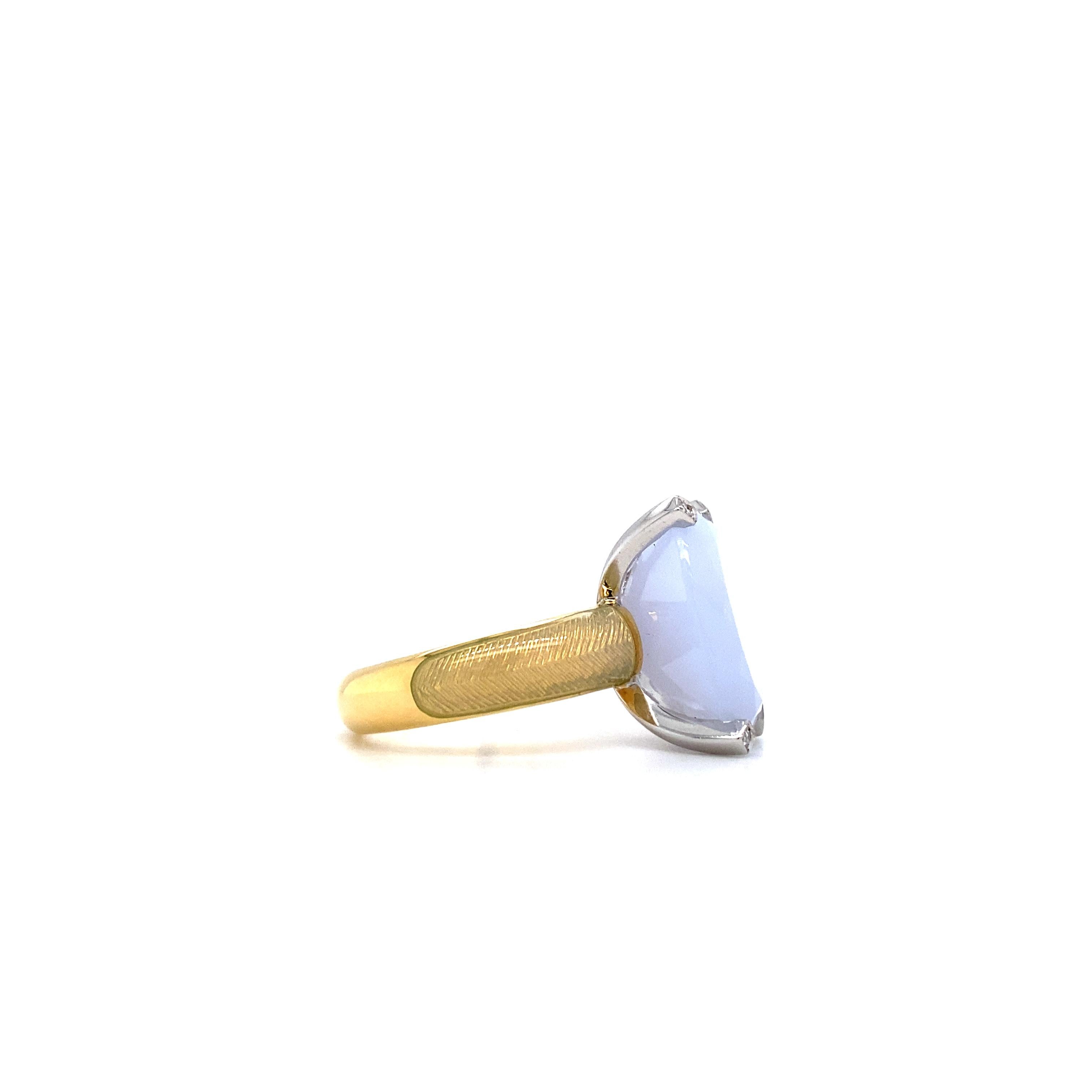 Ovaler Ovalring 18k Gelbgold/Weißgold, Opal-Vitreous-Emaille, 6 Diamanten 0,06 Karat im Zustand „Neu“ im Angebot in Pforzheim, DE