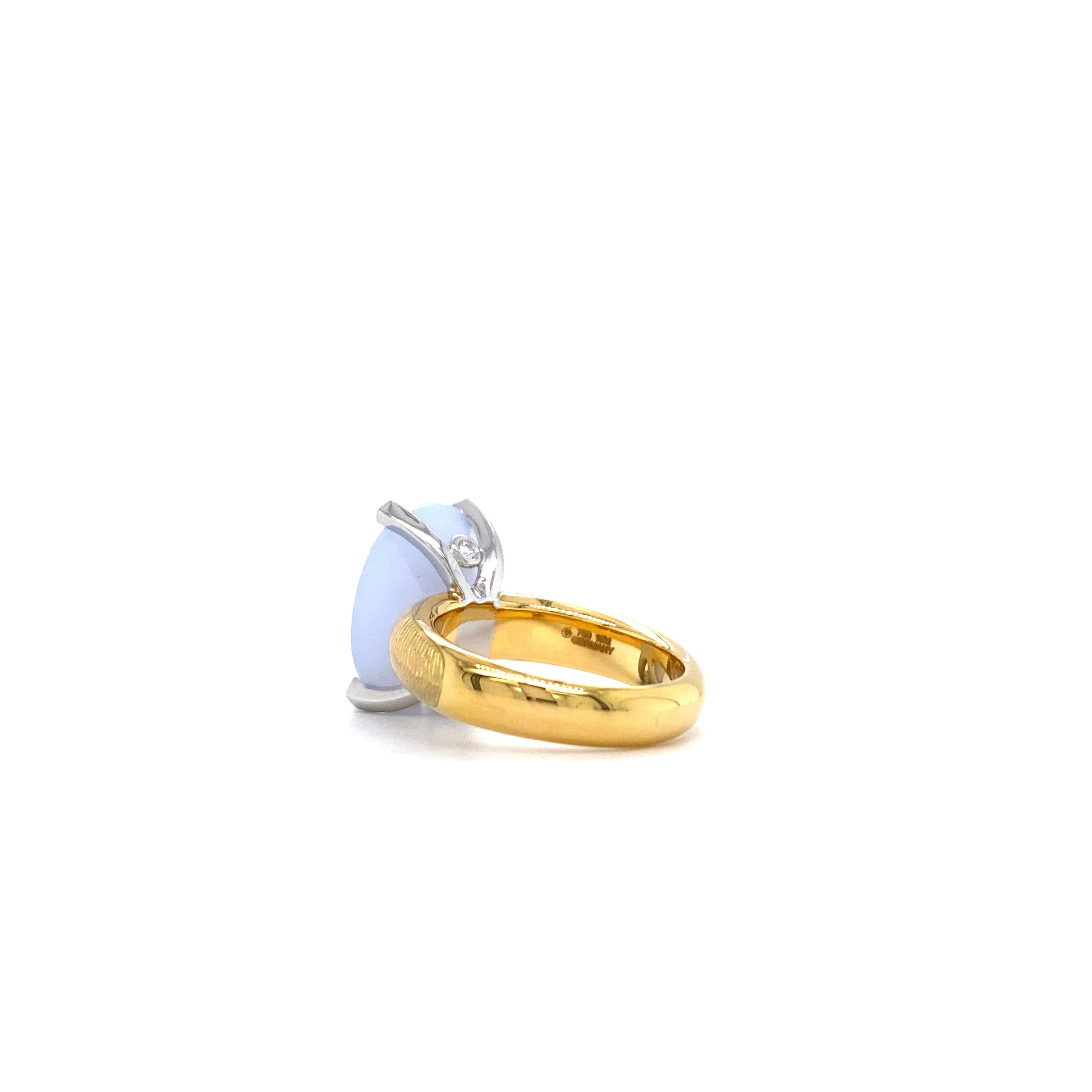 Oval Ring 18k Yellow Gold / White Gold, Opal Vitreous Enamel, 6 Diamonds 0.06 Ct For Sale 1