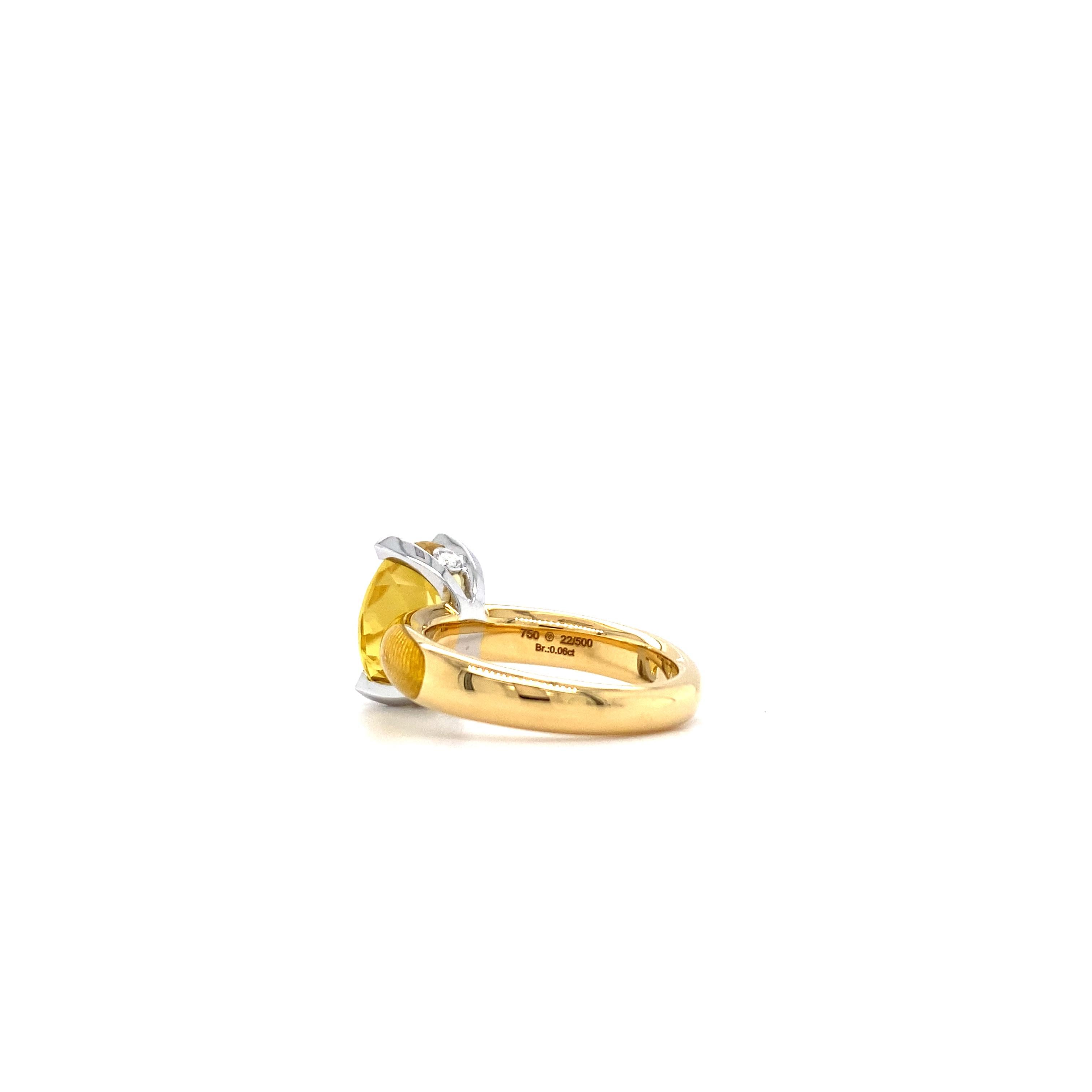 Oval Ring, 18k Yellow White Gold, Vitreous Enamel 6 Diamonds 0.06ct Yellow Beryl For Sale 1